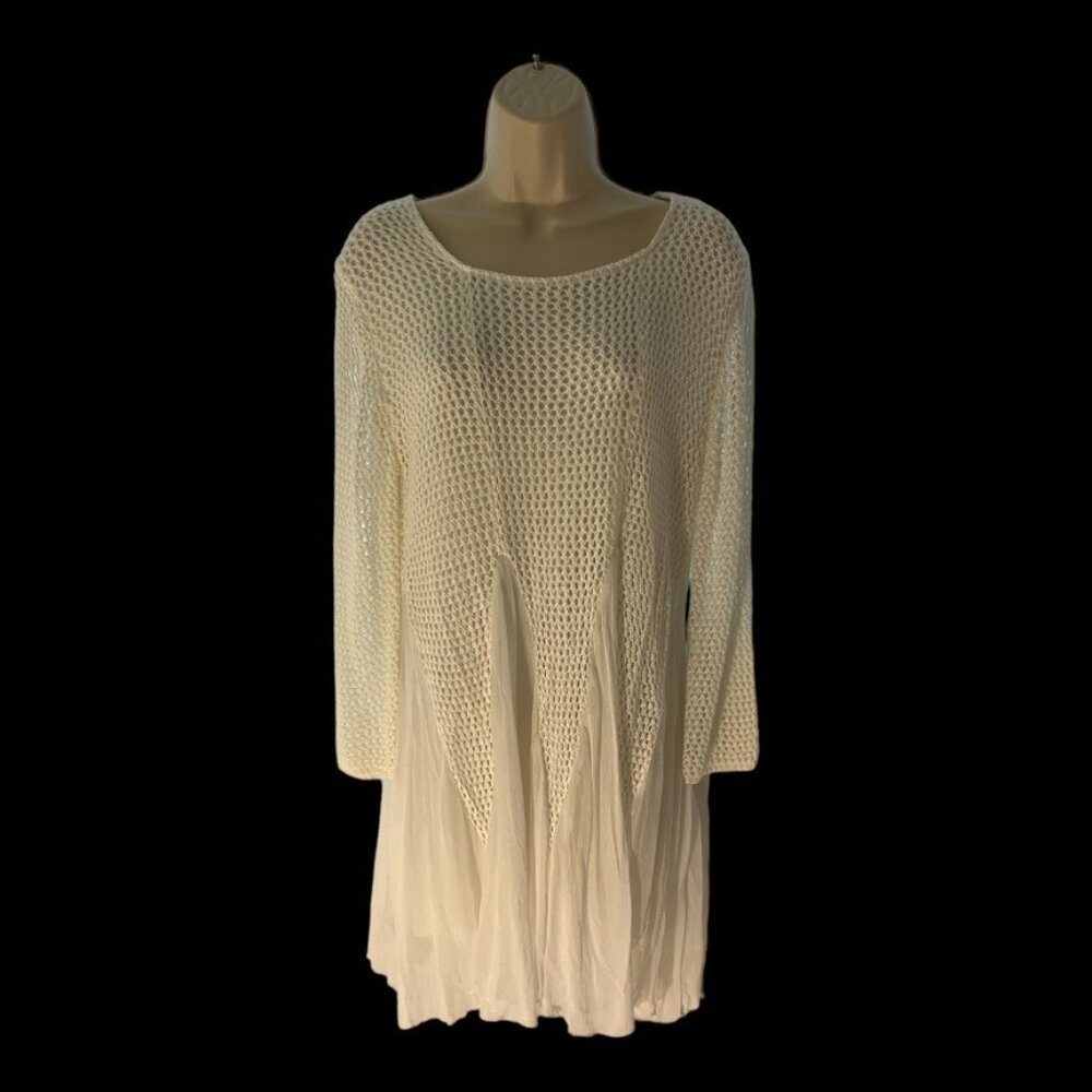 🎃idea  this V Cristina Long Multi-Textured Cream Sweater Tunic, Lg
